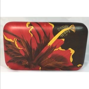 New Handmade Minaudière Clutch Bag Wood Hand Painted Hibiscus Flower Wood